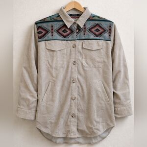 Western Corduroy Shacket Southwest Aztec Print Button Up Overshirt XXL